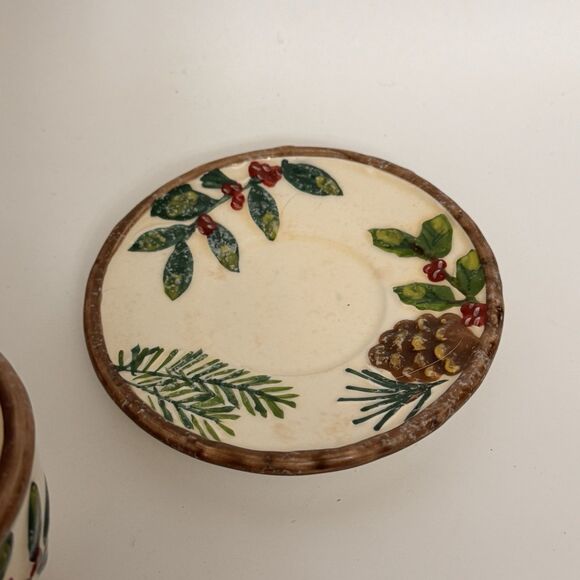 Yankee Candle Cup & Saucer Mini Candle Holder 2012 Pine Cones & Berries Rustic - Picture 6 of 9